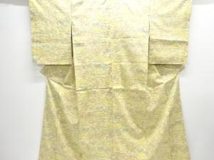 アンティーク　流水に草花模様織り出し手織り紬着物